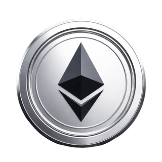 フローティンググラフィック要素として表現されたイーサリアム ETH 暗号資産コイン